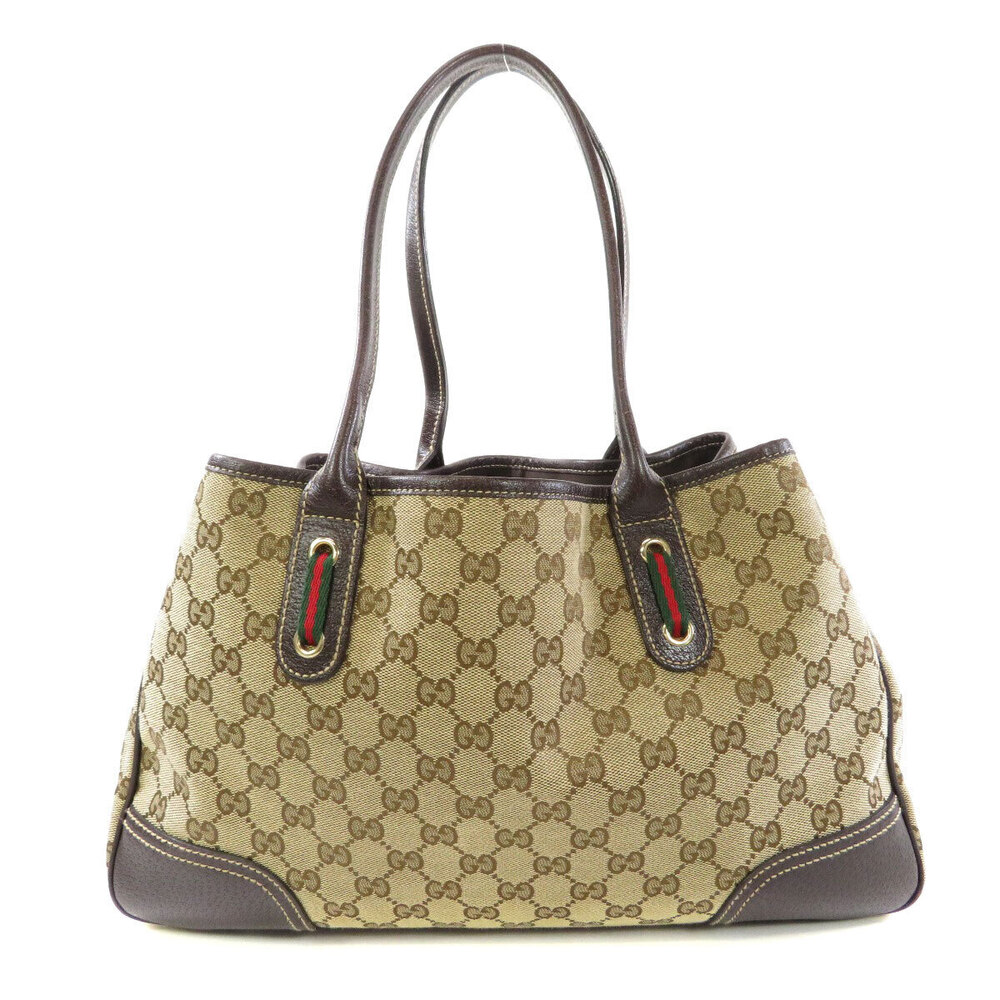Gucci monogram Bag Tote brown canvas Princy GG leather